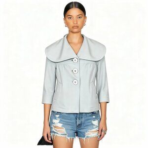 Vintage YANSI FUGEL Silver Metallic Collared Jacket Size 0